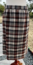 Vintage Handmade Plaid Blue Brown Tan A-Line Skirt 1970s 1980s Waist 28