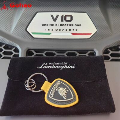 New Leather Alloy Badge Keyring for Huracan Aventador Murcielago Gallardo Urus