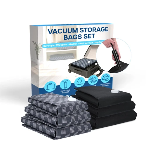 Heavy Duty Vacuum Bags for Clothes & Travel - 6 Pack - With Hand Pump - Black