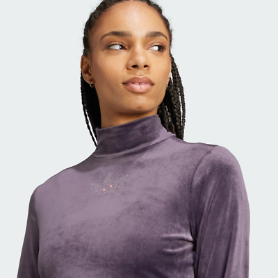 adidas Originals Women Long Sleeve Rhinestone Trefoil Velvet Crop
