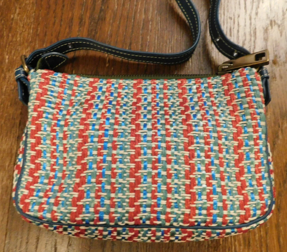 Auténtico BOLSO DE HOMBRO MARC JACOBS tejido rafia cremallera superior venta al por menor $450 azul rojo nuevo Foto 4 de 4