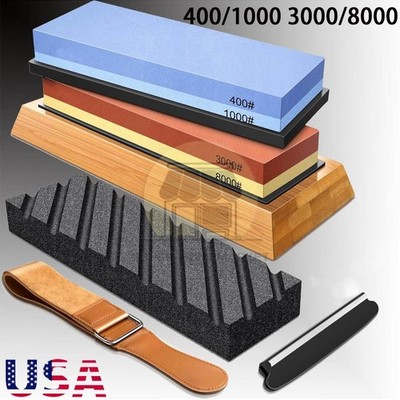 Knife Sharpening Stone Set Professional Whetstone 4 Side Grit 400/1000 3000/8000
