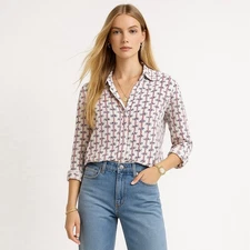 Grayson The Hero Shirt 4 / L Red White Blue Bike Print Long Sleeve Button Preppy