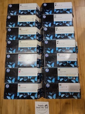 GENUINE HP 91 Plotter Ink Lot of 14 C9465A C9464A C9468A C9470A DesignJet Z6100