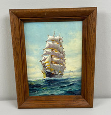 Vintage Seascape Oil Painting Signed HUMBERTO SILVA FERNANDES Ship Sail Framed