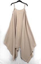 SHEIN Beige Handkerchief Hem Midi Dress Flowy Minimalist Boho Chic Lagenlook SM