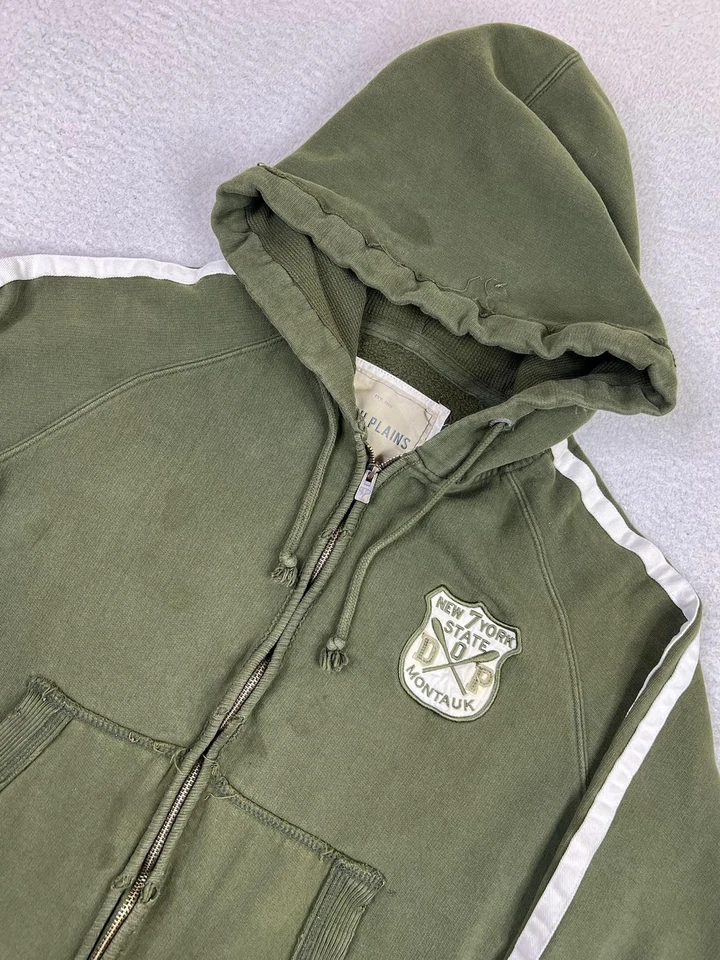 Sudadera con Capucha Ditch Plains Para Hombres Mediana Verde Cremallera Completa Parche Montauk Sudadera Raglán Foto 3 de 4