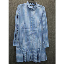 Lauren Ralph Lauren Triella Striped Ruffle Shirt Dress Size 14 Blue