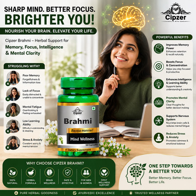 Cipzer Brahmi 30 Capsules | Boost Intelligence, Learning Ability & Memory Power