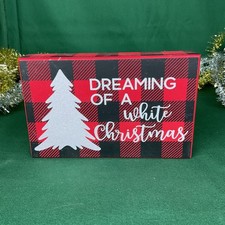 Christmas Wooden Block Sign Buffalo Plaid Dreaming of a White Christmas Decor