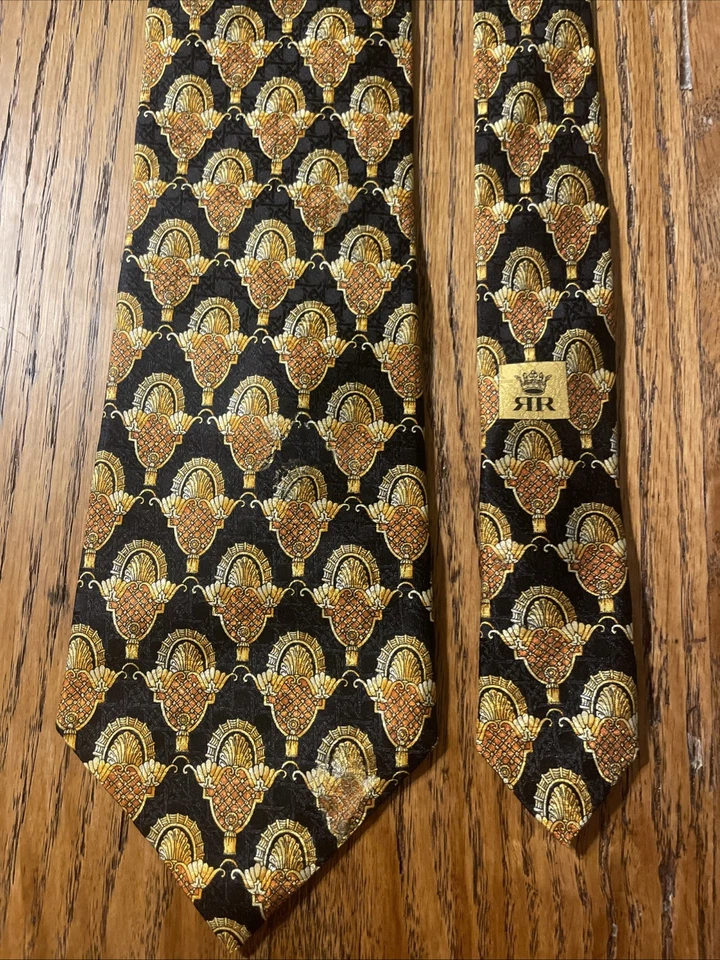 Vintage EUC Michel Royal Baroque Geometric Silk Tie Necktie Hand Made In Spain - Image 4 of 4