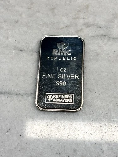 1 oz .999 Fine Silver Bar by RMC - Republic Metals Corporation Refiners Assayers