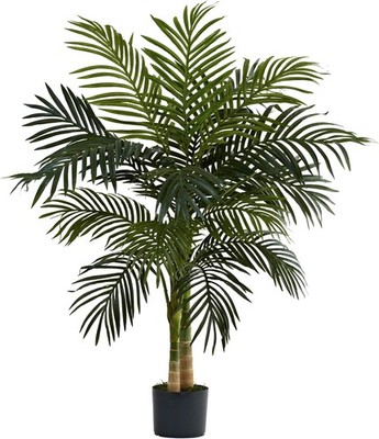 4ft Golden Cane Palm, Double Stalk Artificial Tree With Lush Realistic Foliage M