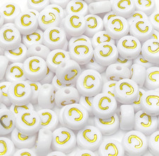 100PCS 4X7Mm White round Acrylic with Gold Alphabet Letter C Beads for Jewelry M