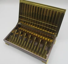 PARK SHERMAN HINGED CIGARETTE BOX CASE ~ VINTAGE 1940s BRASS with LEATHER TOP