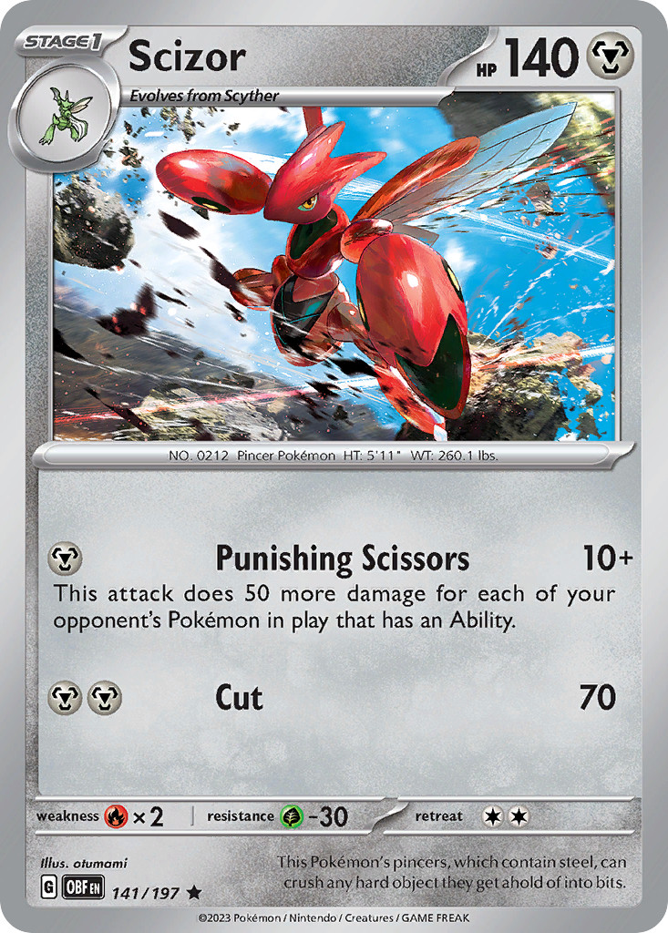 Scizor 141/197 Holo Rare Obsidian Flames Pokemon Near Mint