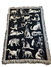 Cat Kitten Black and White Tapestry Throw Blanket with Fringe 43  x 66.5   READ