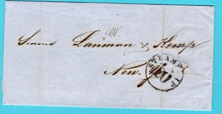 GUATEMALA stampless entire 1860 to New York USA (small missing part in cancel)
