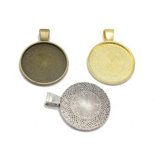 10 Bronze Silver Gold Tone Alloy Round Pendant Cabochon Setting Blank Inner:25mm