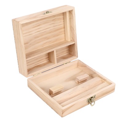 Stash Box With Rolling Tray 4 Compartments Safe Storage Sustainable Wooden