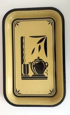 Vintage metal enamel tray coffee yellow green cubist Art Deco retro cottage
