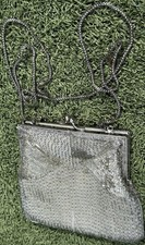 Vintage La Regale Ltd Silver Beaded Evening Bag Clutch Purse with Chain   6 Inch