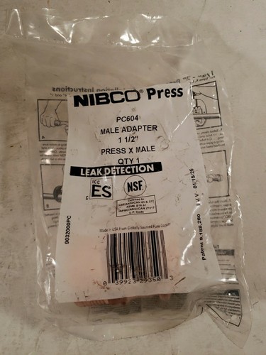 NIBCO Press PC604 1-1/2" Copper Press Male Adapter, Part#: NPC604LDJ, MPN:...