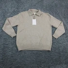 RAITH Sweater Mens Large Beige Dylan Chunky Knit Open Collar Pullover NWT