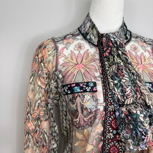 In Earnest by Byron Lars Spitzenbluse Top Größe 6 transparent Blumen bestickt Boho - Bild 3 von 18