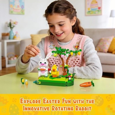 Easter Egg Hunt Bunny Building Rotate Toy Set - Movable Ears Forest Base Running