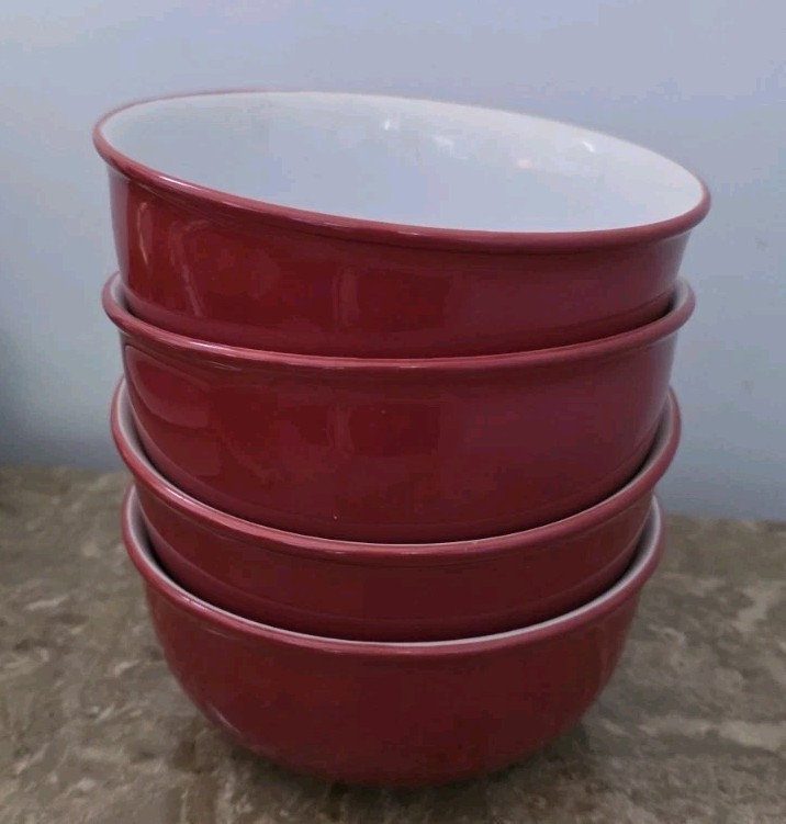 Royal Norfolk 6” Bowls Soup Cereal Red and White Set Of 4￼