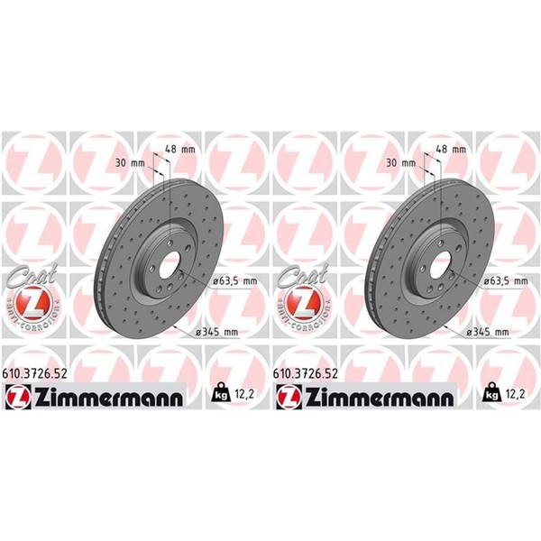 2X Zimmermann Sport Bremsscheiben 345Mm Gelocht Vorne Passend FüR Volvo S60 S90-image