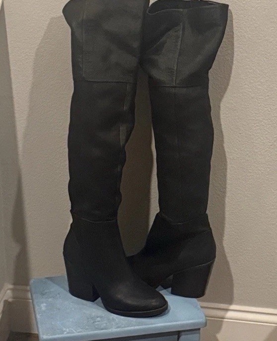 ALDO Black Suede Over-the-Knee Boots Wide Calf Zip Round Toe Block Heel 9