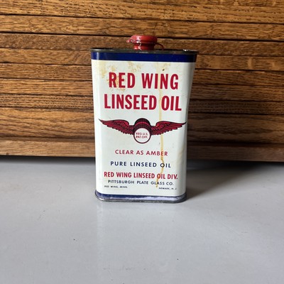 Red Wing Pure Linseed Oil 1 Pint Can Half Full Vintage Pittsburgh Plate Glass Co