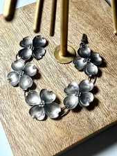 Vtg 5 DIMENSIONAL Dogwood Flowers STERLING Silver BRACELET 7.5" Long STUART NYE
