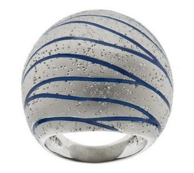 Arte d' Argento Sterlingsilber Diamant-Finish blaue Emaille Kuppelring Größe 7