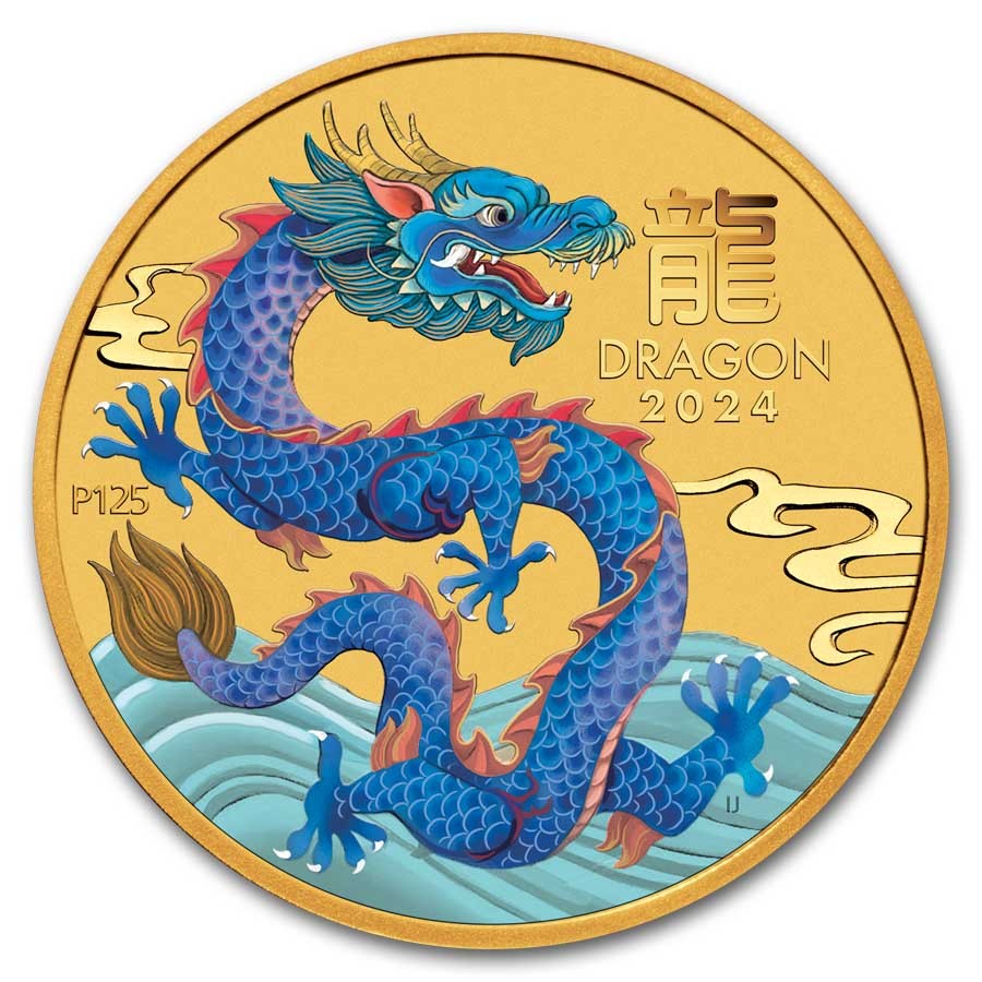 2024 Australia 1/10 oz Colorized Gold Lunar Blue Dragon BU | eBay