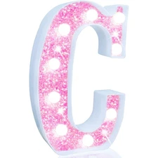 LED Marquee Letter Lights, Light Up Pink Letters Glitter Letter Sign for Girl...