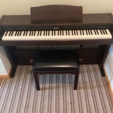 Roland HP-1 Digital Piano & Stool in Very Good Condition 88 Weighted Keys Brown