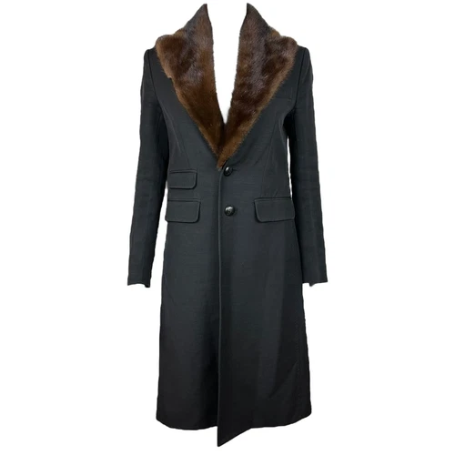 Cappotto lungo nero collo visone Dsquared2