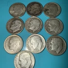 US Silver Dimes, Lot Of 10, Roos, 1940s,1950s Dated, Circulated