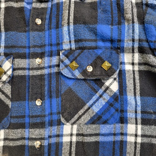 Five Brother Shirt Large Blue Cream Plaid Flannel Gold Embellishments Over Sized - Picture 3 of 11