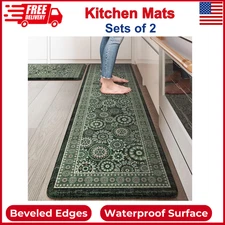 Kitchen Mats For Floor Anti Fatigue, Farmhouse Green Kitchen Rugs, Sets of 2