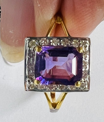 Natürlicher Diamant Amethyst 0,25 14kt massiv Gelbgold Ringgröße 6 # NEU - Bild 9 von 17
