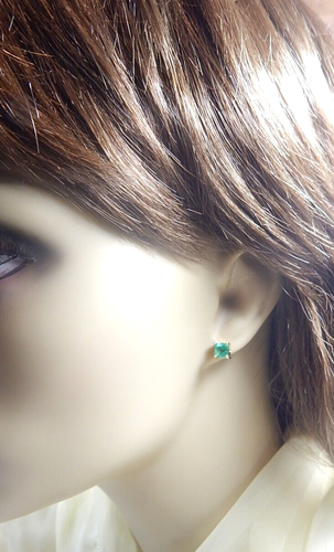 Colombian Emerald Stud Earrings 1.65 Cts 18K Yellow Gold Fine Jewelry Muzo Mines - Picture 16 of 16