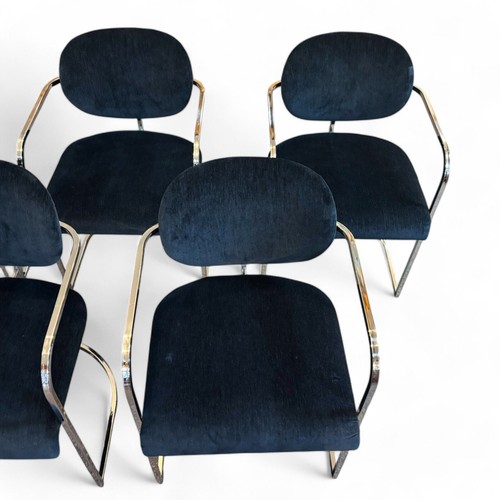Set of 6 Milo Baughman Style Chrome & Velvet Dining Chairs - Picture 6 of 10