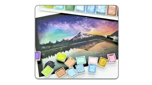 Watercolor paint Set of 24 with 2 brushes, Bright, Glittering and Pearlescent - Bild 4 von 6