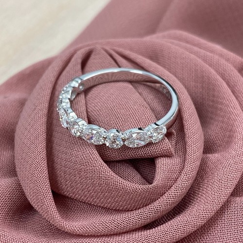 1,20 Ct coupe ronde et ovale alternée laboratoire cultivé diamant bracelet de mariage or 14 carats - Photo 2 sur 10
