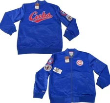 New Chicago Cubs Men Mitchell & Ness Light Weight Satin Bomber Jacket Coat $150