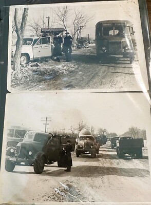 3 VTG COLD WAR 5x7 PHOTOS 1950s Russian Soldiers Check Point Soviet PROGRESS BUS